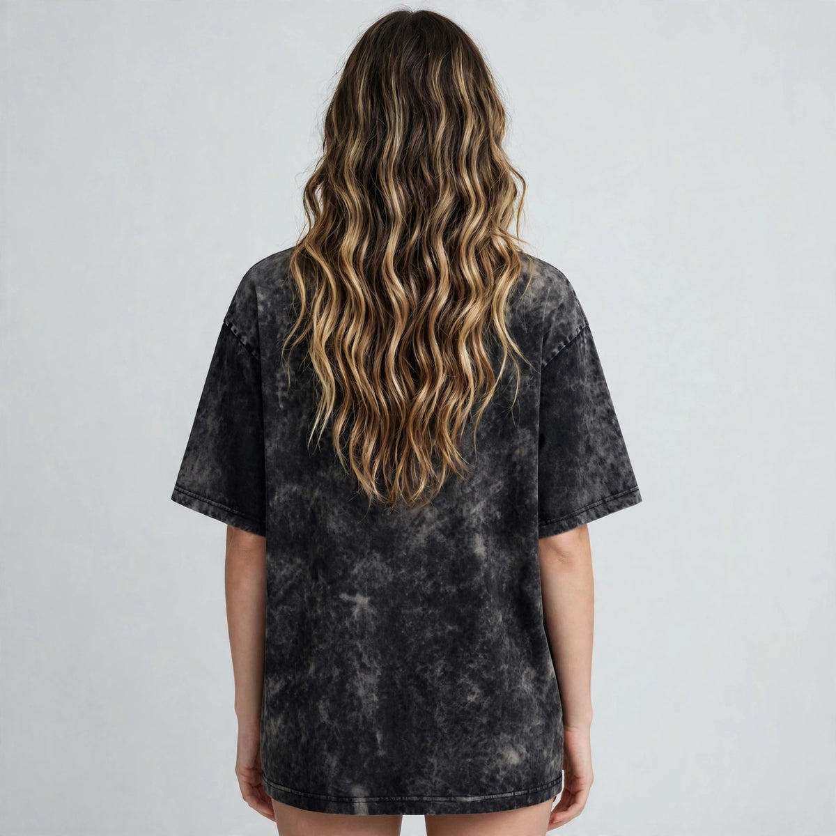 Anti-Social Butterfly Acid Washed Oversized Tee – 200 GSM – worn by female model, back view