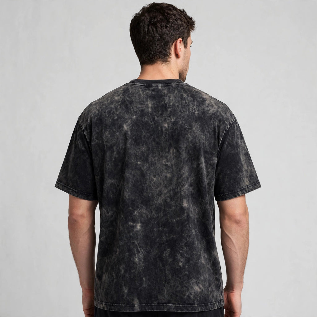 Anti-Social Butterfly Acid Washed Oversized Tee – 200 GSM – worn by male model, back view