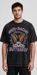 Anti-Social Butterfly Acid Washed Oversized Tee – 200 GSM – worn by male model, front view
