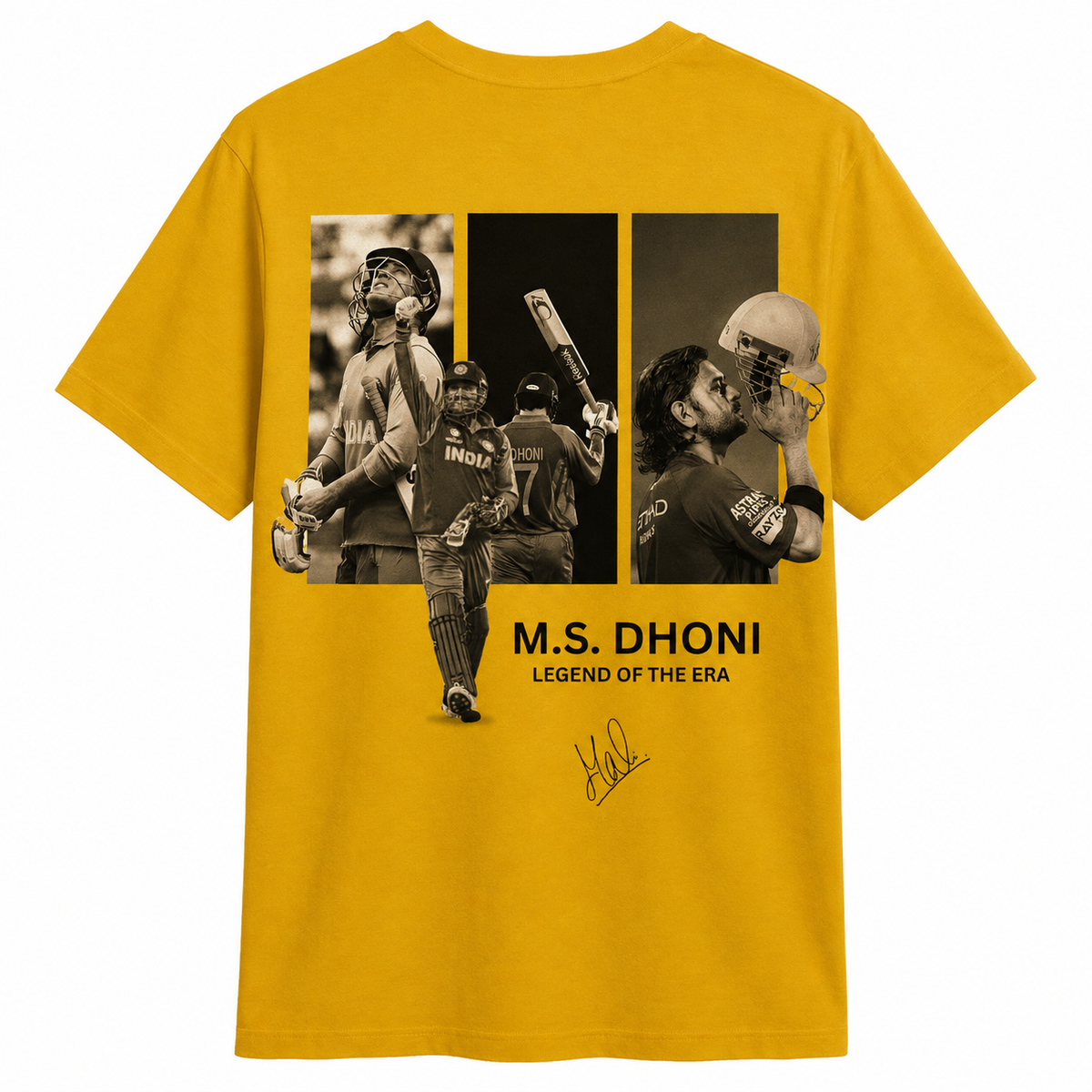 MS Dhoni Cricket Tee – Half Sleeve 180 GSM – original artwork, back view