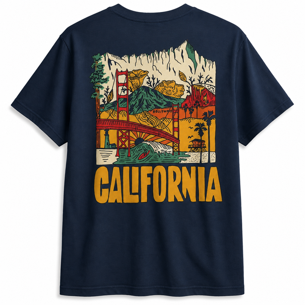 California Mountains Tee – Half Sleeve 180 GSM – original artwork, back view