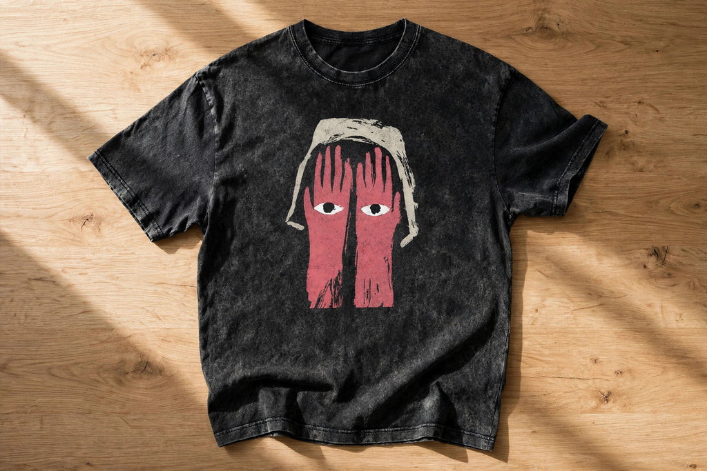 Crimson Gaze Acid Washed Oversized Tee – 200 GSM – flat-lay table view