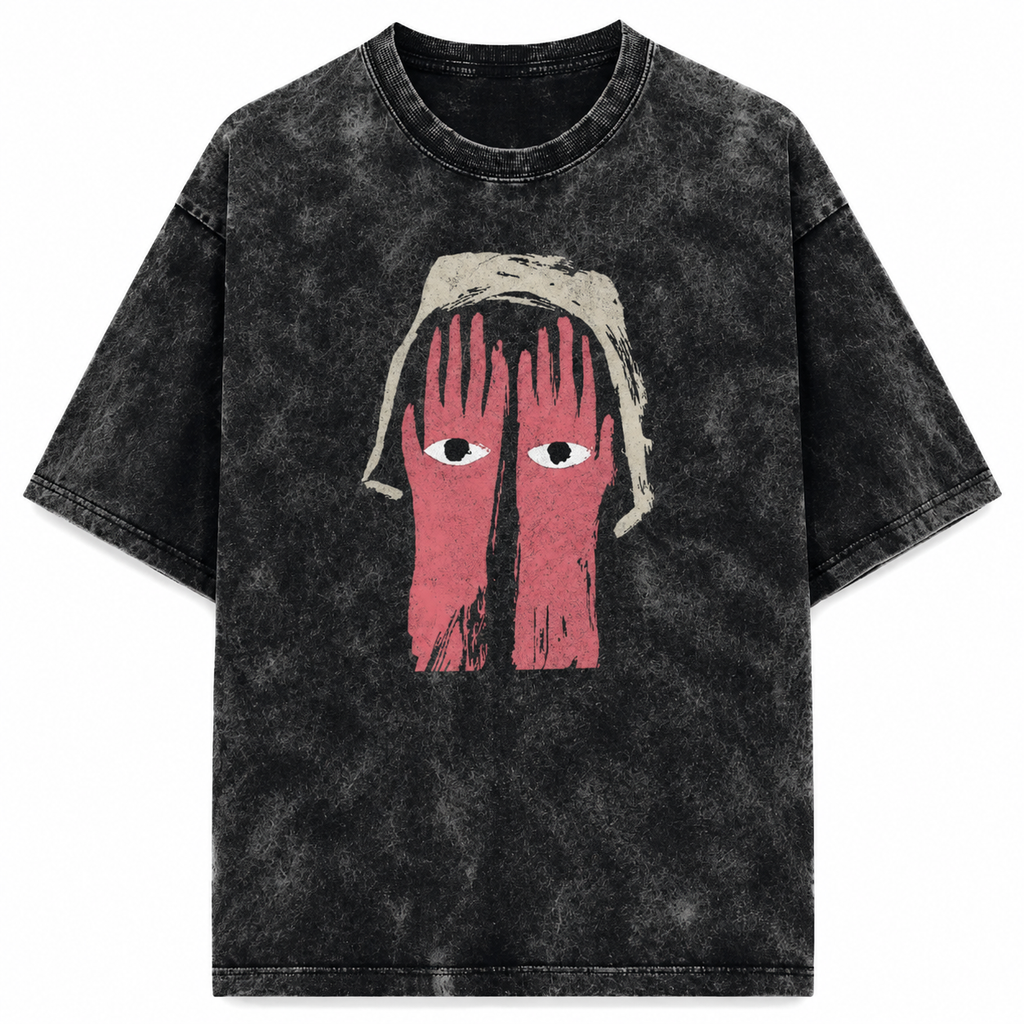 Crimson Gaze Acid Washed Oversized Tee – 200 GSM – front view