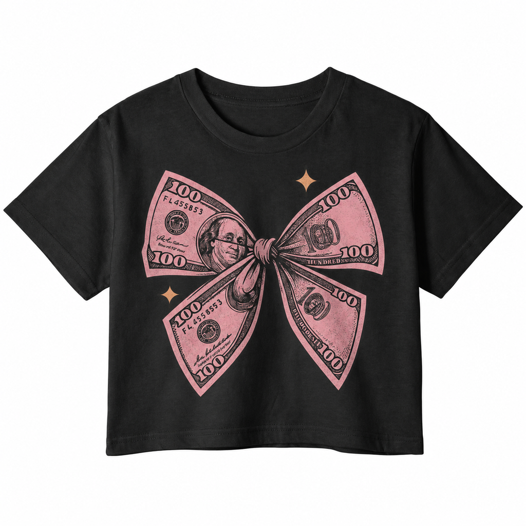 Pretty Money Graphic Crop Top – 180 GSM – original artwork, front view