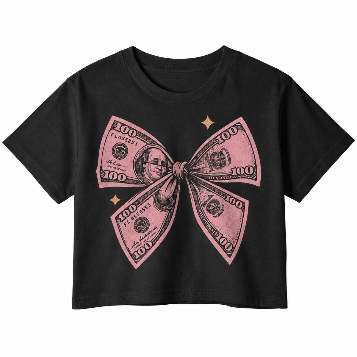 Pretty Money Graphic Crop Top – 180 GSM – original artwork, front view