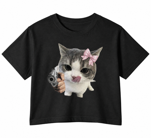 Cat Meme Graphic Crop Top – 180 GSM – original artwork, front view
