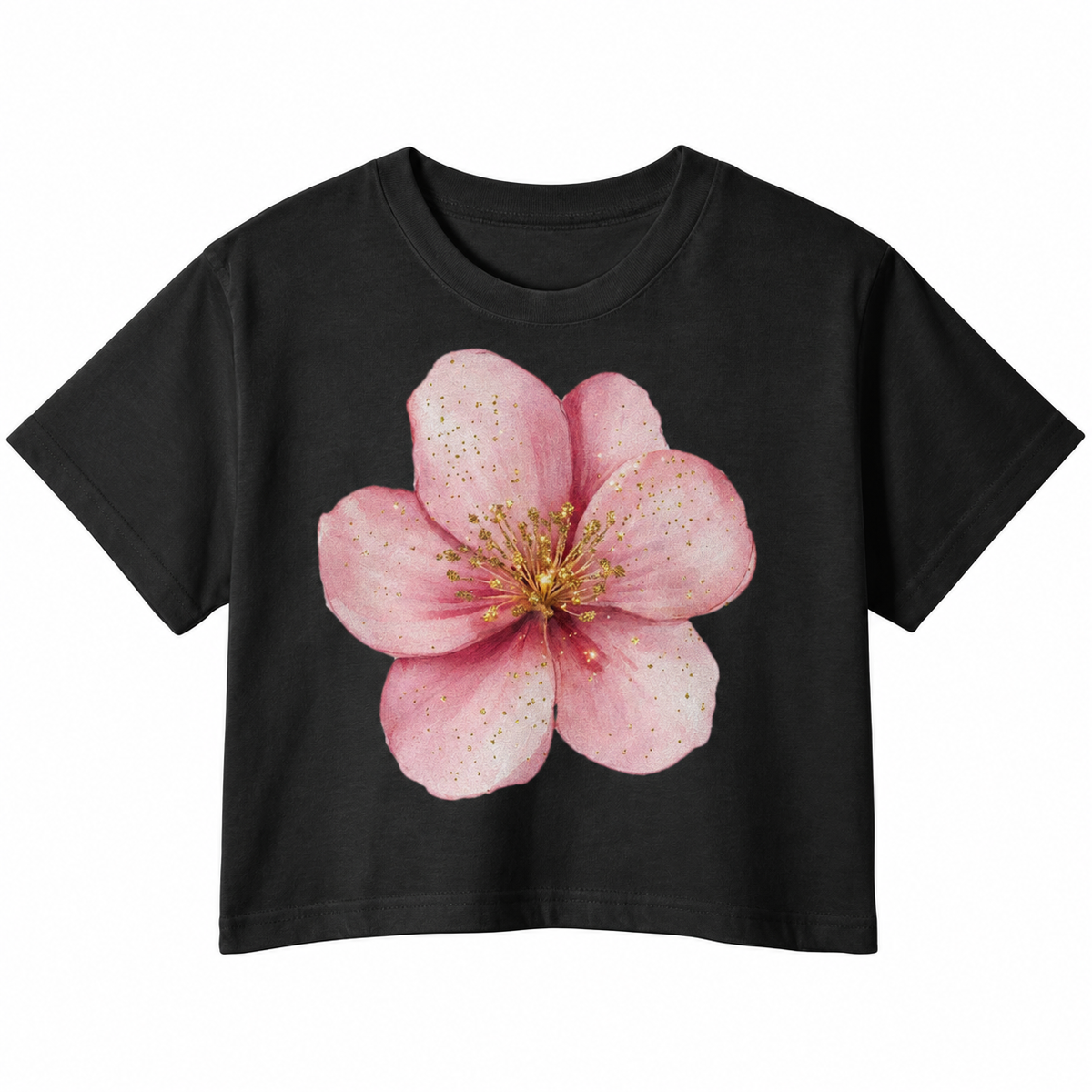 Pink Flower Graphic Crop Top – 180 GSM – original artwork, front view