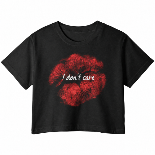 I Don't Care Graphic Crop Top – 180 GSM – original artwork, front view