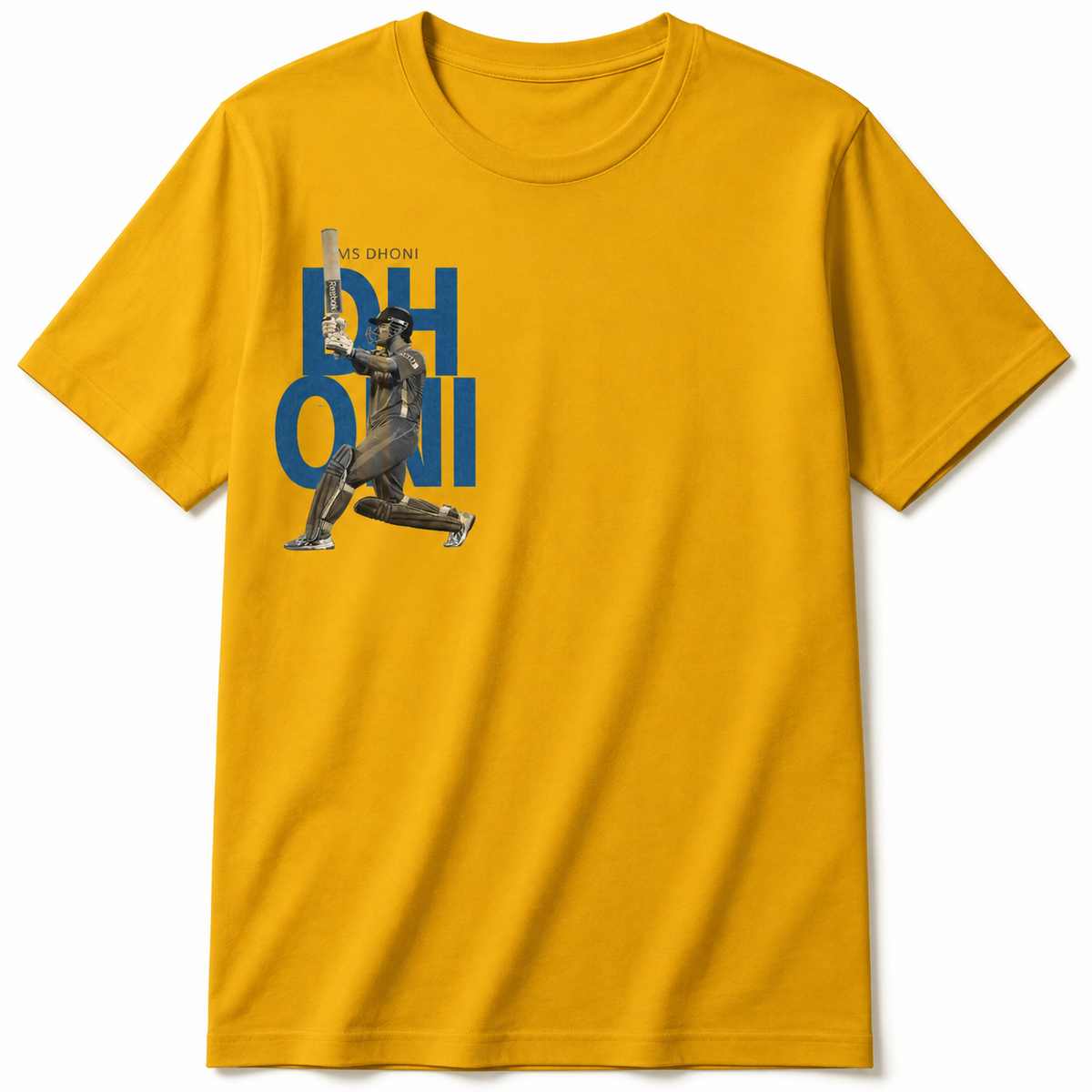 MS Dhoni Cricket Tee – Half Sleeve 180 GSM – original artwork, front view