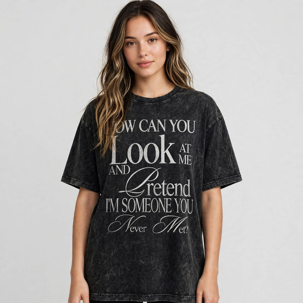 How Can You Acid Washed Oversized Tee – 200 GSM – worn by female model, front view