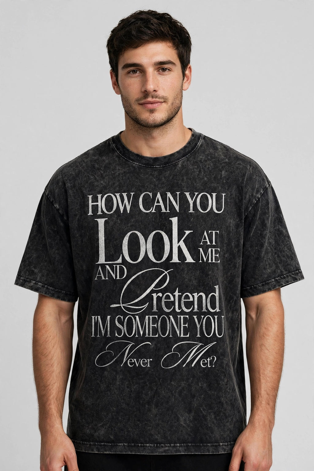 How Can You Acid Washed Oversized Tee – 200 GSM – worn by male model, front view