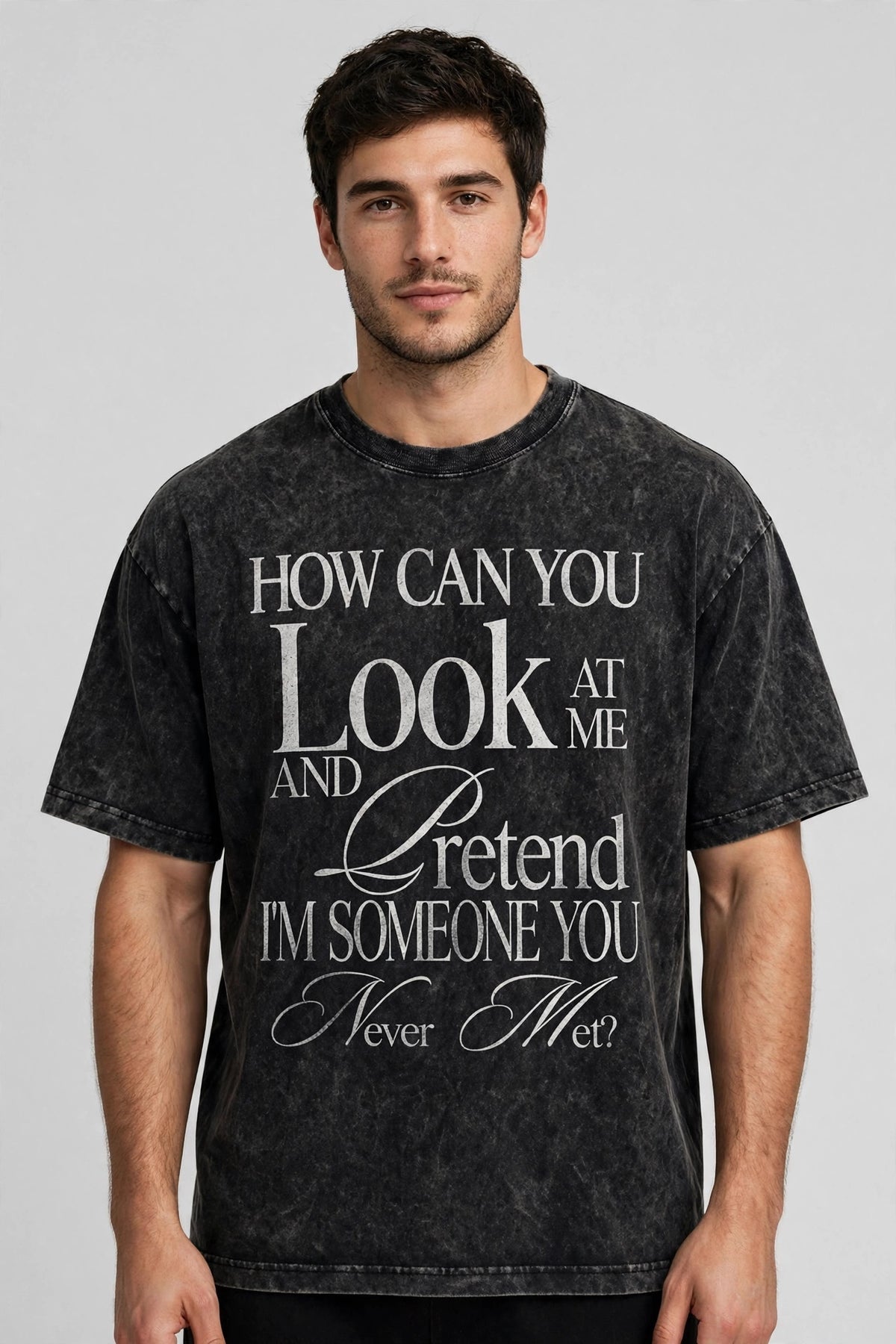 How Can You Acid Washed Oversized Tee – 200 GSM – worn by male model, front view