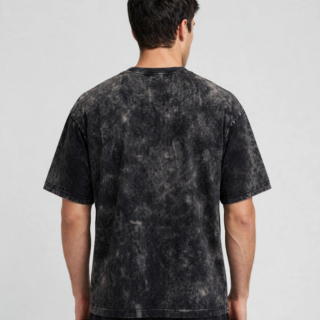 I Like It Acid Washed Oversized Tee – 200 GSM – worn by male model, back view