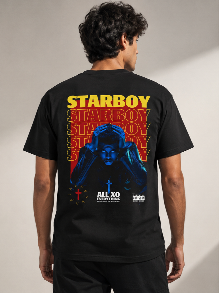 Starboy / Stargirl Couple T-Shirt Set – 180 GSM – worn by actor, back view — STARBOY