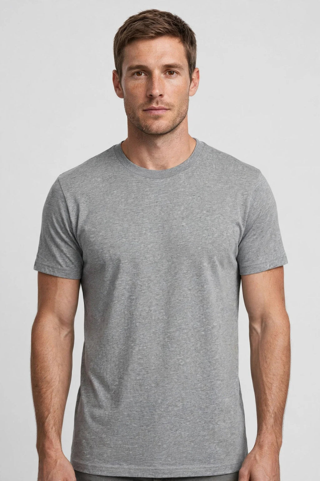 Men Grey Melange Solid T-Shirt