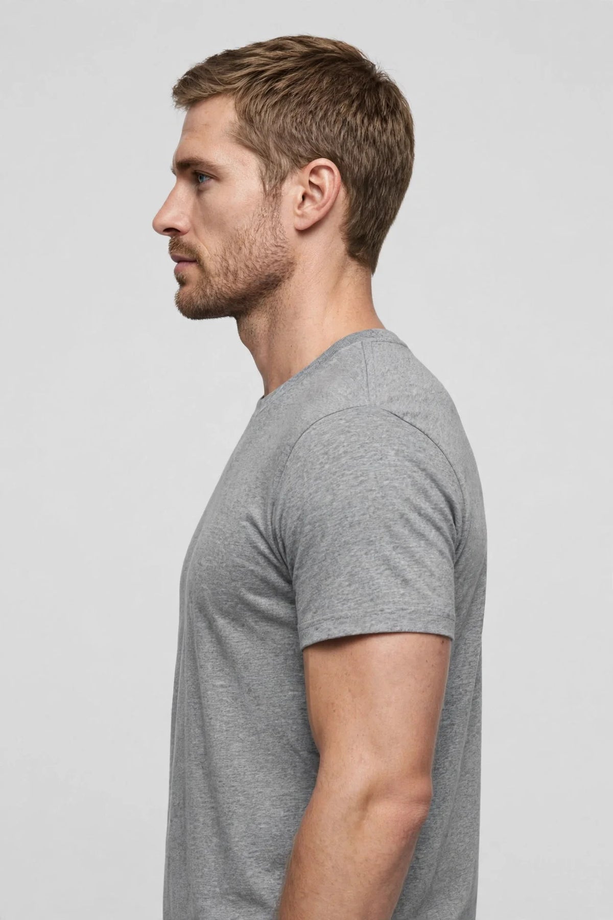 Men Grey Melange Solid T-Shirt
