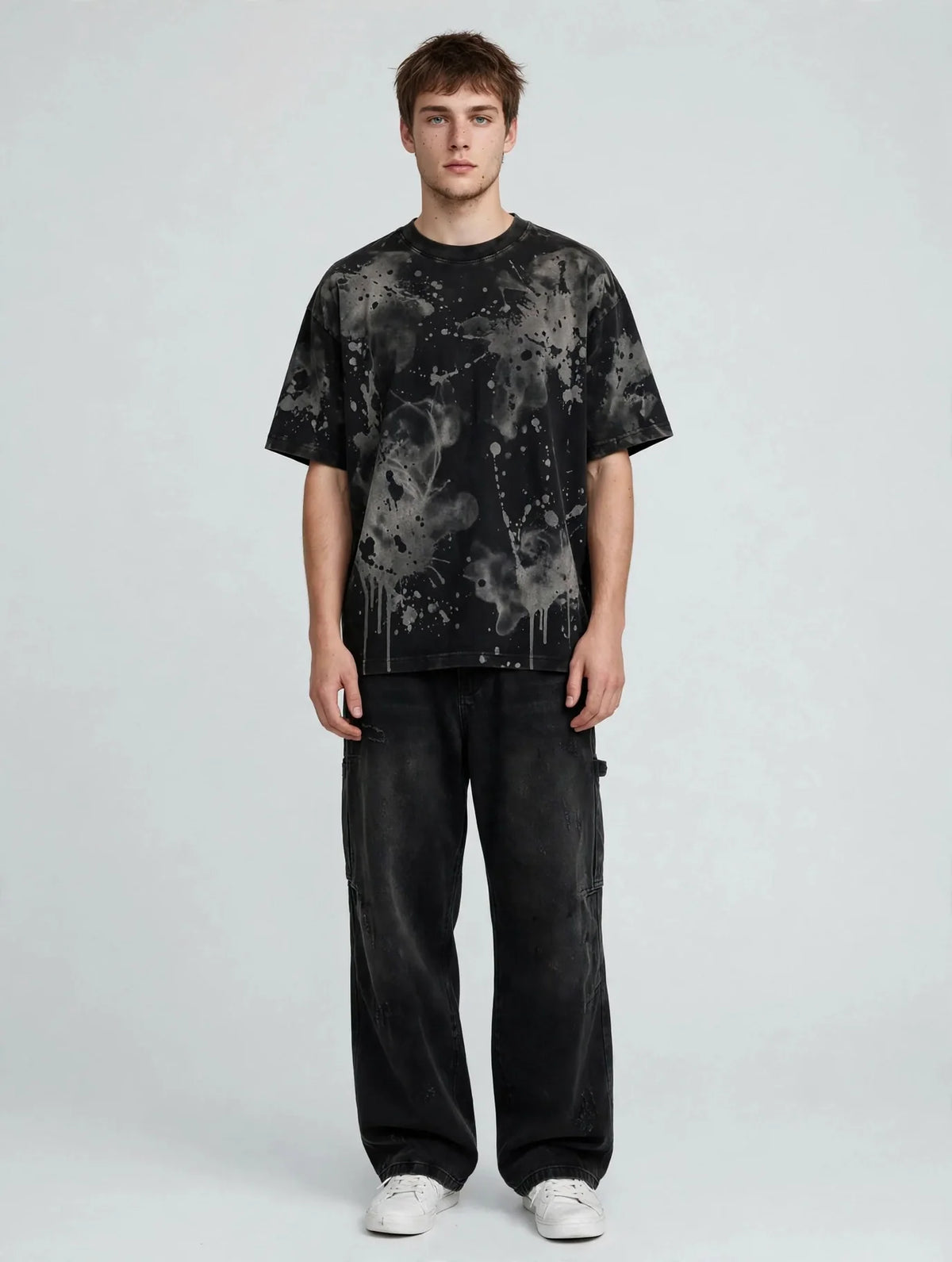 Men Black Acid Graphic Oversized T-Shirt
