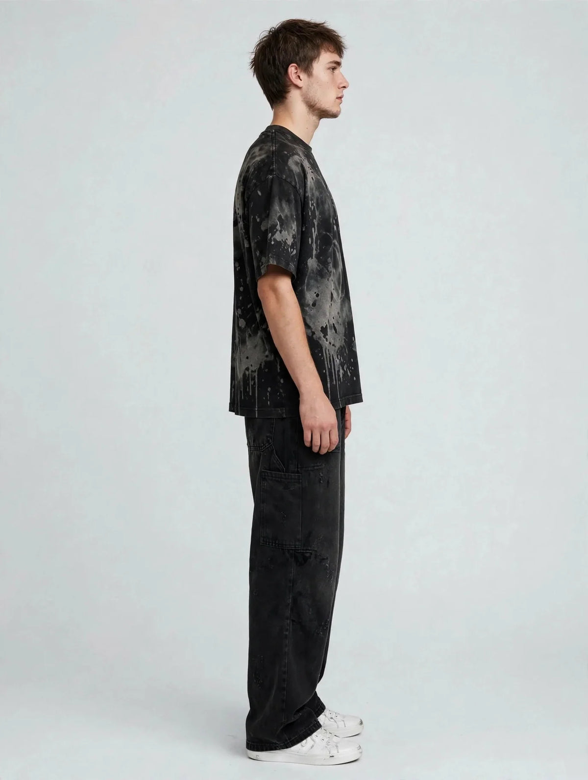 Men Black Acid Graphic Oversized T-Shirt