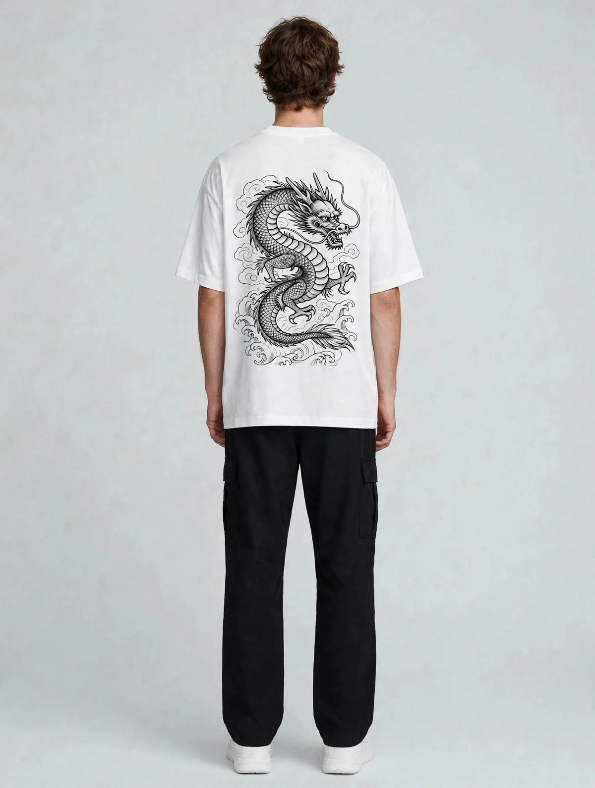 Men White Dragon Graphic Oversized T-Shirt