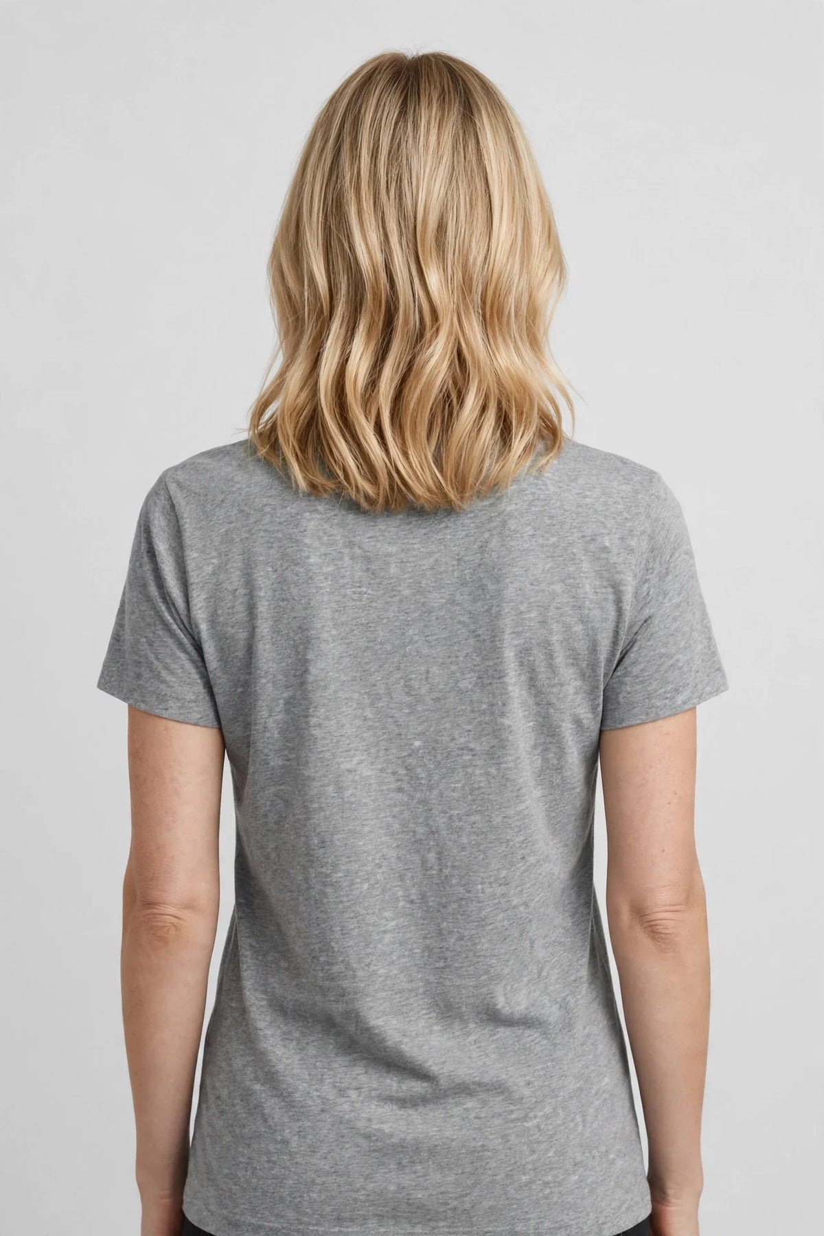 Women Grey Melange Solid T-Shirt - back view