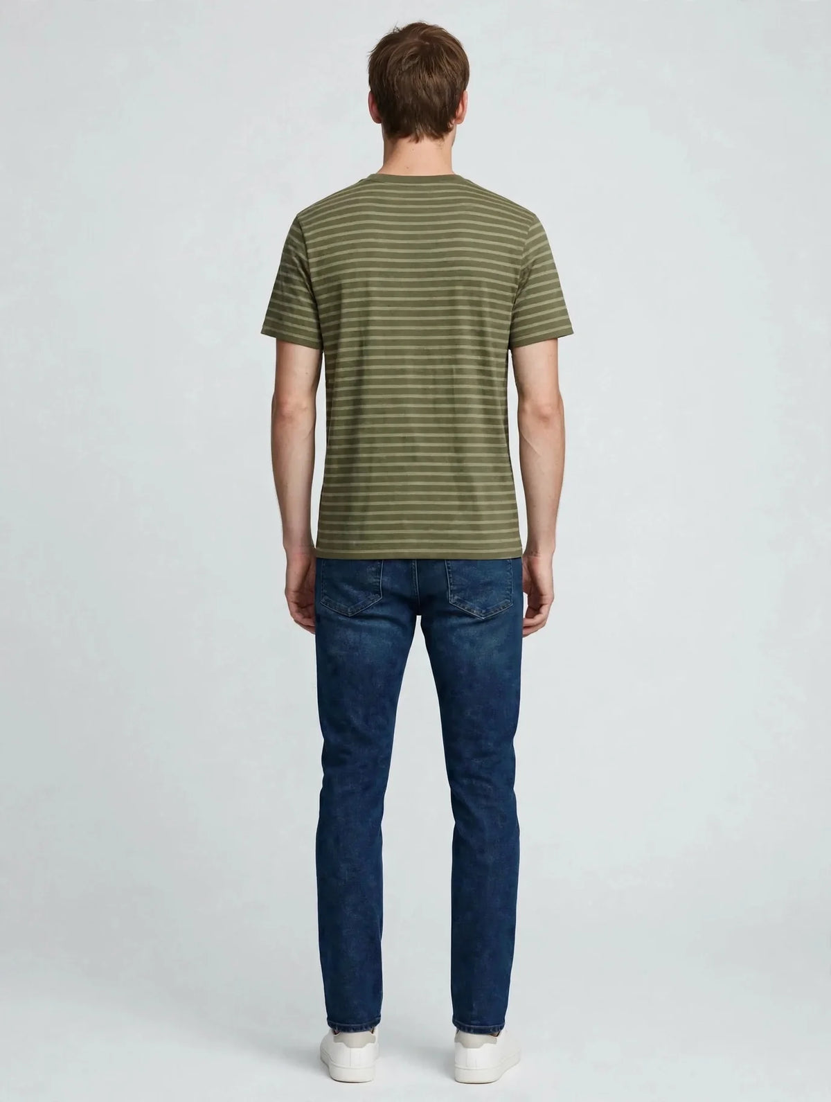 Men Olive Striped T-Shirt