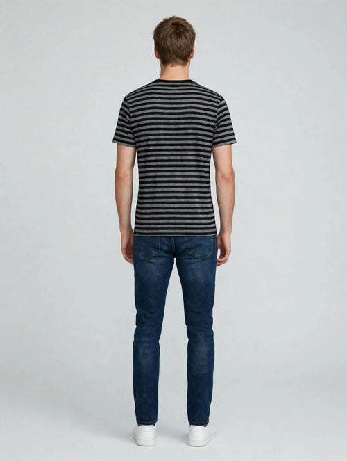 Men Black Grey Striped T-Shirt