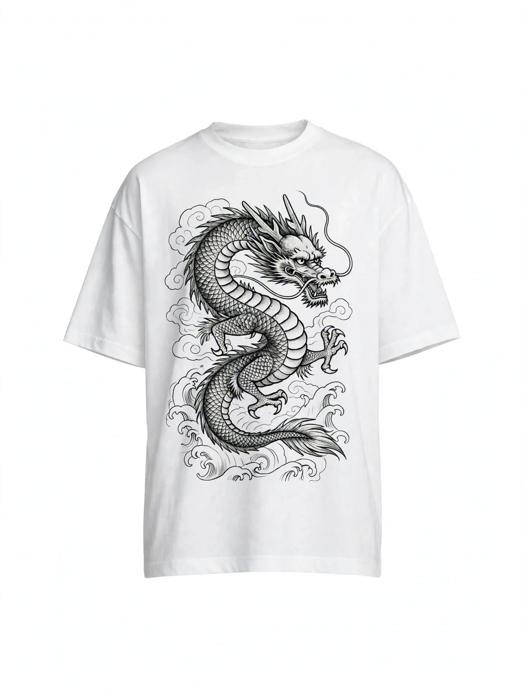 Men White Dragon Graphic Oversized T-Shirt