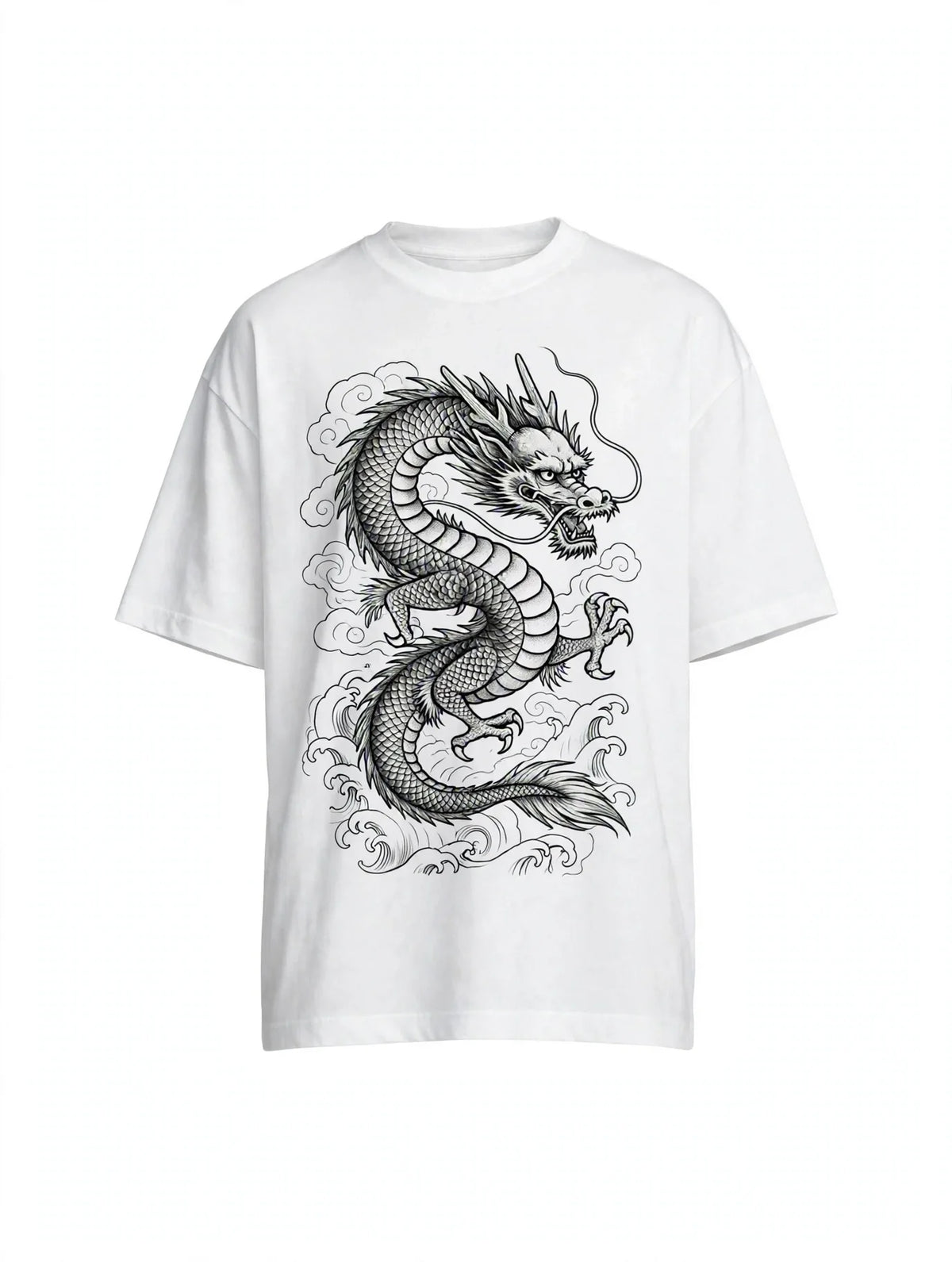 Men White Dragon Graphic Oversized T-Shirt
