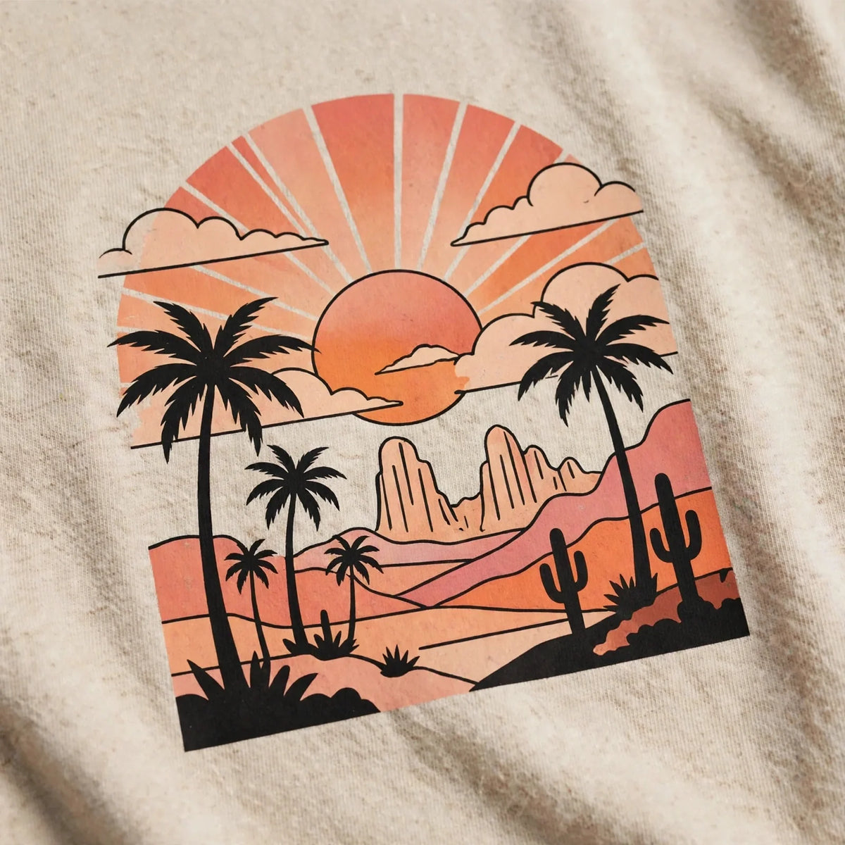 Men Beige Sunset Graphic Oversized T-Shirt