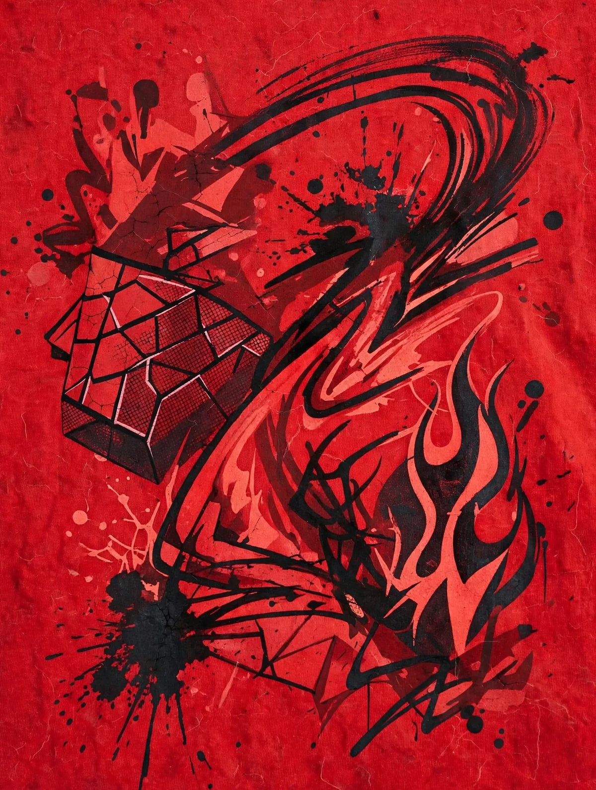 Men Red Street Graphic Oversized T-Shirt