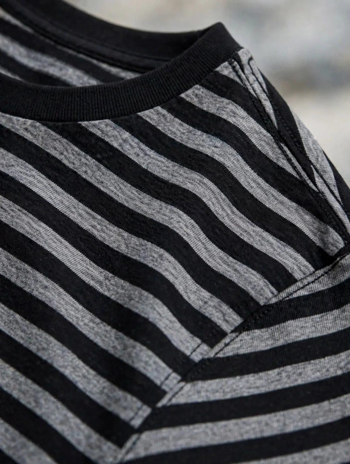 Men Black Grey Striped T-Shirt