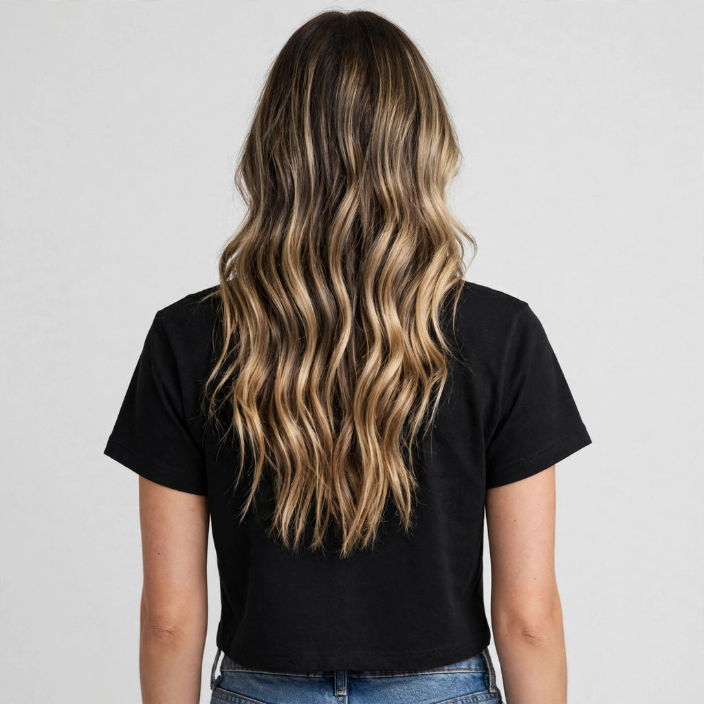 Pink Flower Graphic Crop Top – 180 GSM – worn by actress, back view