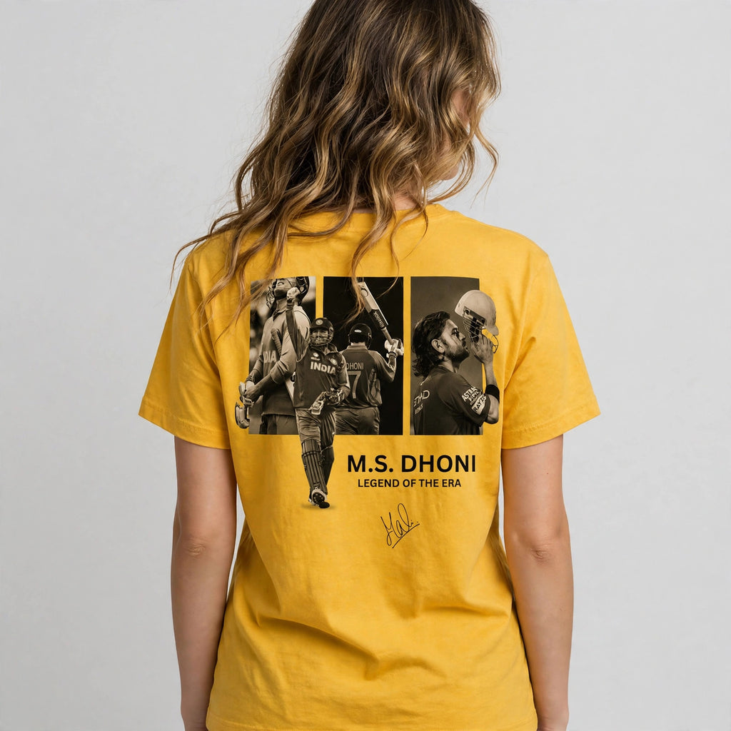 MS Dhoni Cricket Tee – Half Sleeve 180 GSM – worn by actress, back view