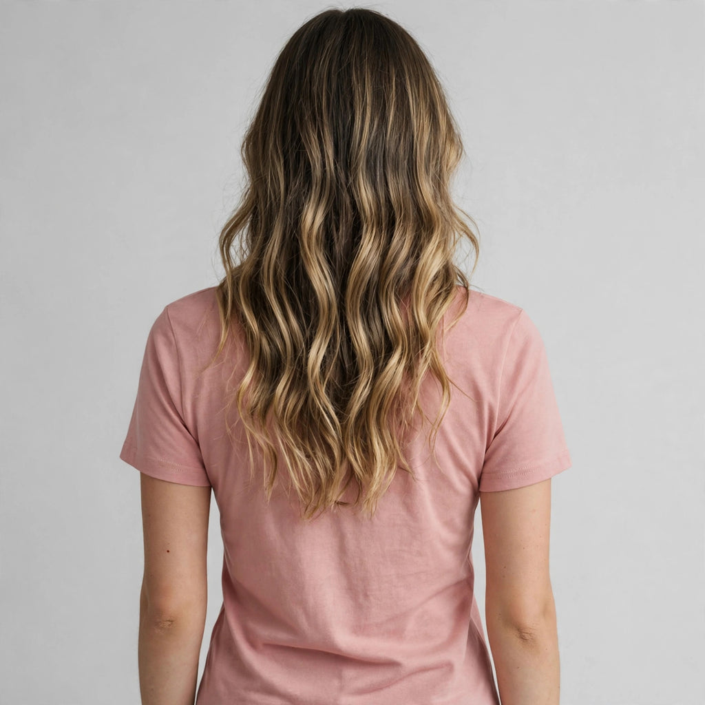 I Have / I Am Couple T-Shirt Set – 180 GSM – worn by actress, back view — women's pink