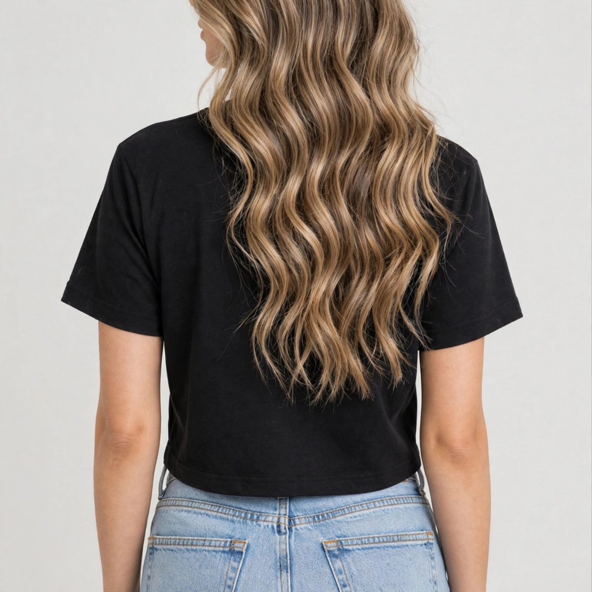 A Lady Graphic Crop Top – 180 GSM – worn by actress, back view