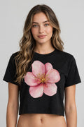 Pink Flower Graphic Crop Top – 180 GSM – worn by actress, front view
