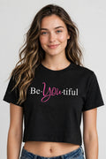 Be-You-Tiful Graphic Crop Top – 180 GSM – worn by actress, front view