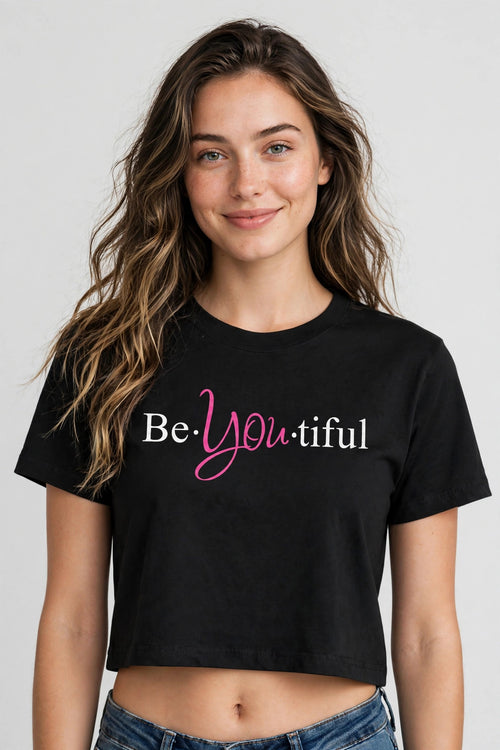 Be-You-Tiful Graphic Crop Top – 180 GSM – worn by actress, front view