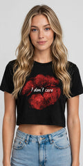 I Don't Care Graphic Crop Top – 180 GSM – worn by actress, front view