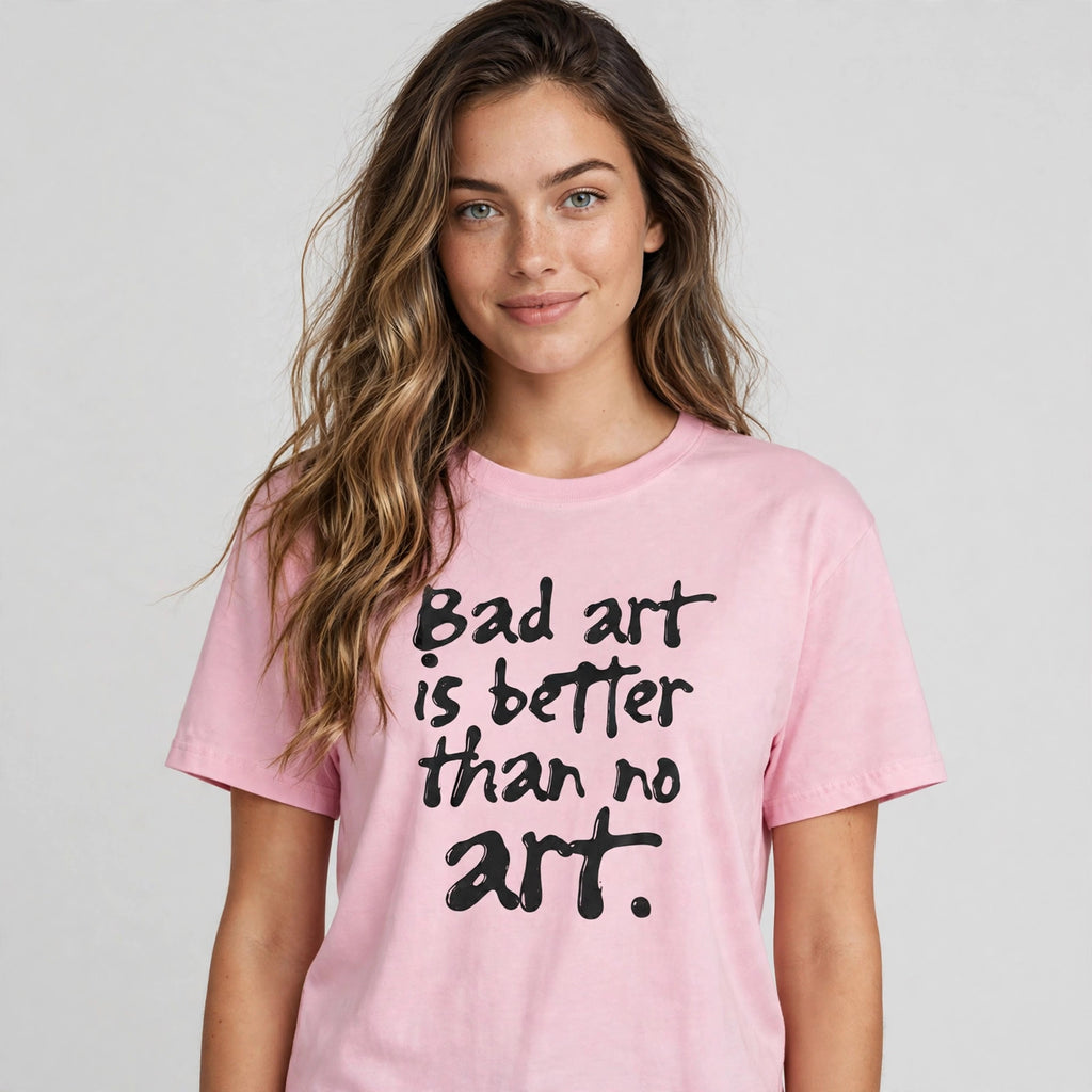 Bad Art Quote Tee – Half Sleeve 180 GSM – worn by actress, front view