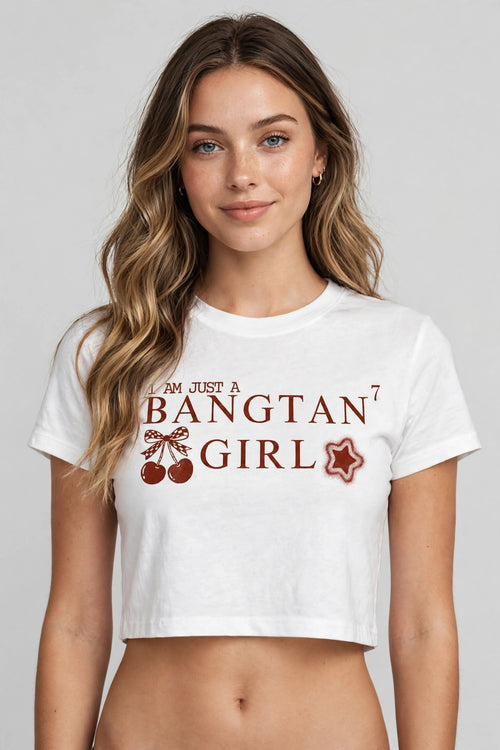 Bangtan Girl Graphic Crop Top – 180 GSM – worn by actress, front view