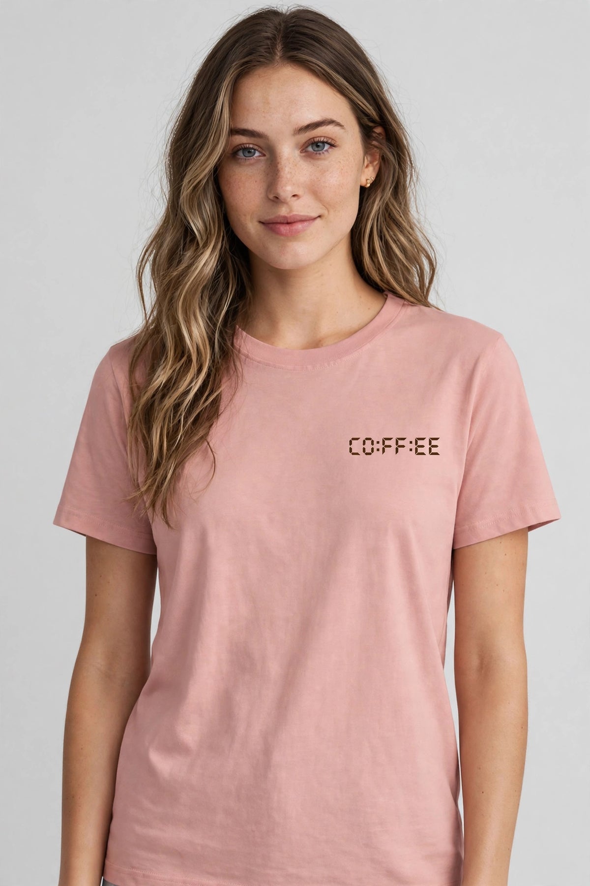 Coffee O'Clock Minimal Tee – Half Sleeve 180 GSM – worn by actress, front view