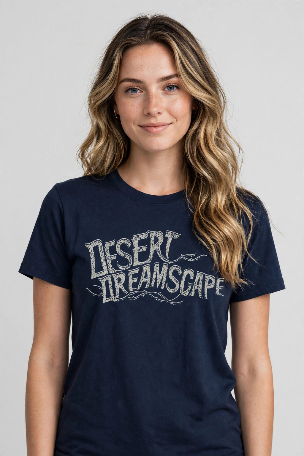 Desert Dreamscape Vintage Tee – Half Sleeve 180 GSM – worn by actress, front view