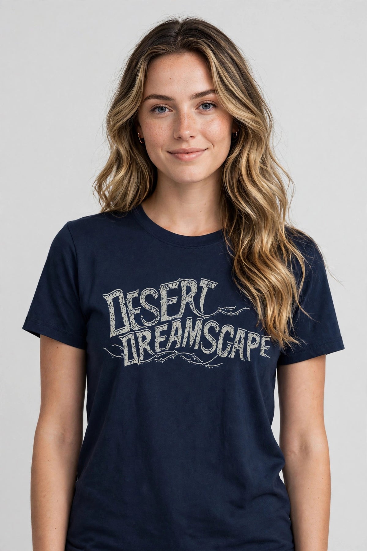 Desert Dreamscape Vintage Tee – Half Sleeve 180 GSM – worn by actress, front view