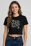 Spider Girl Graphic Crop Top – 180 GSM – worn by actress, front view