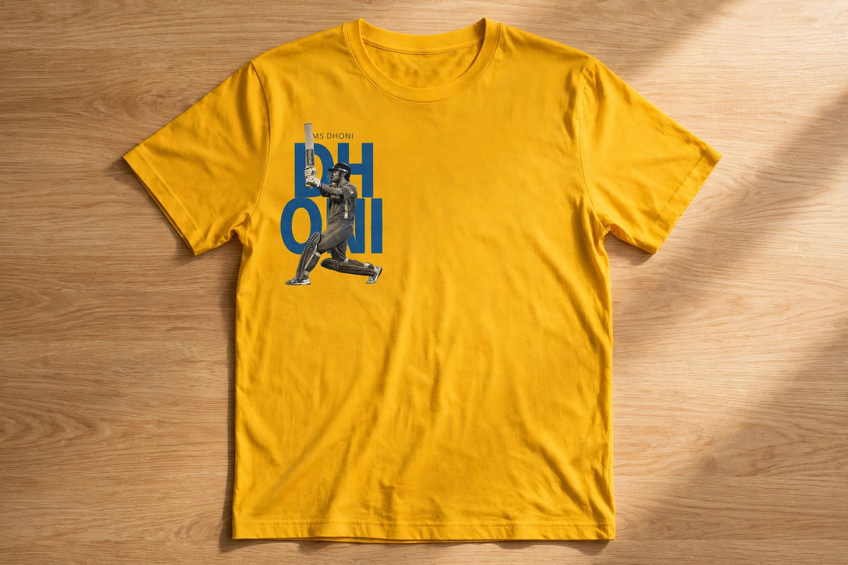 MS Dhoni Cricket Tee – Half Sleeve 180 GSM – flat-lay on table