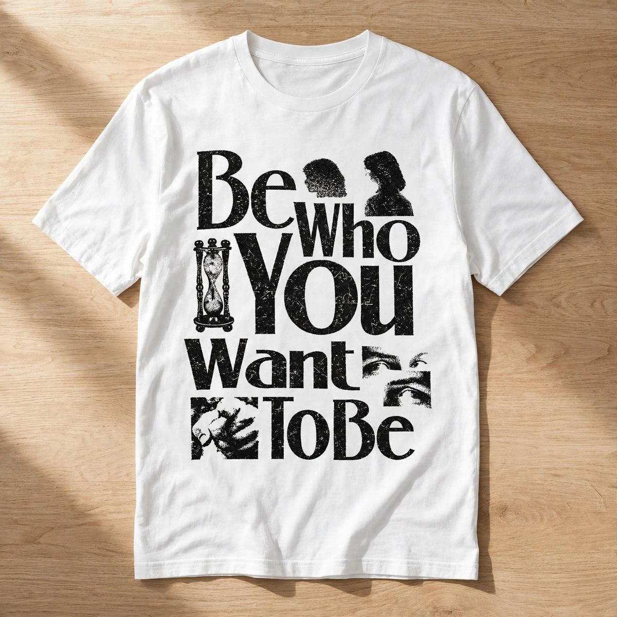 Be Who You Want To Be Tee – Half Sleeve 180 GSM – flat-lay on table