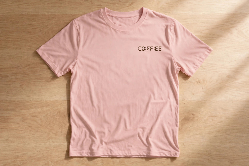 Coffee O'Clock Minimal Tee – Half Sleeve 180 GSM – flat-lay on table