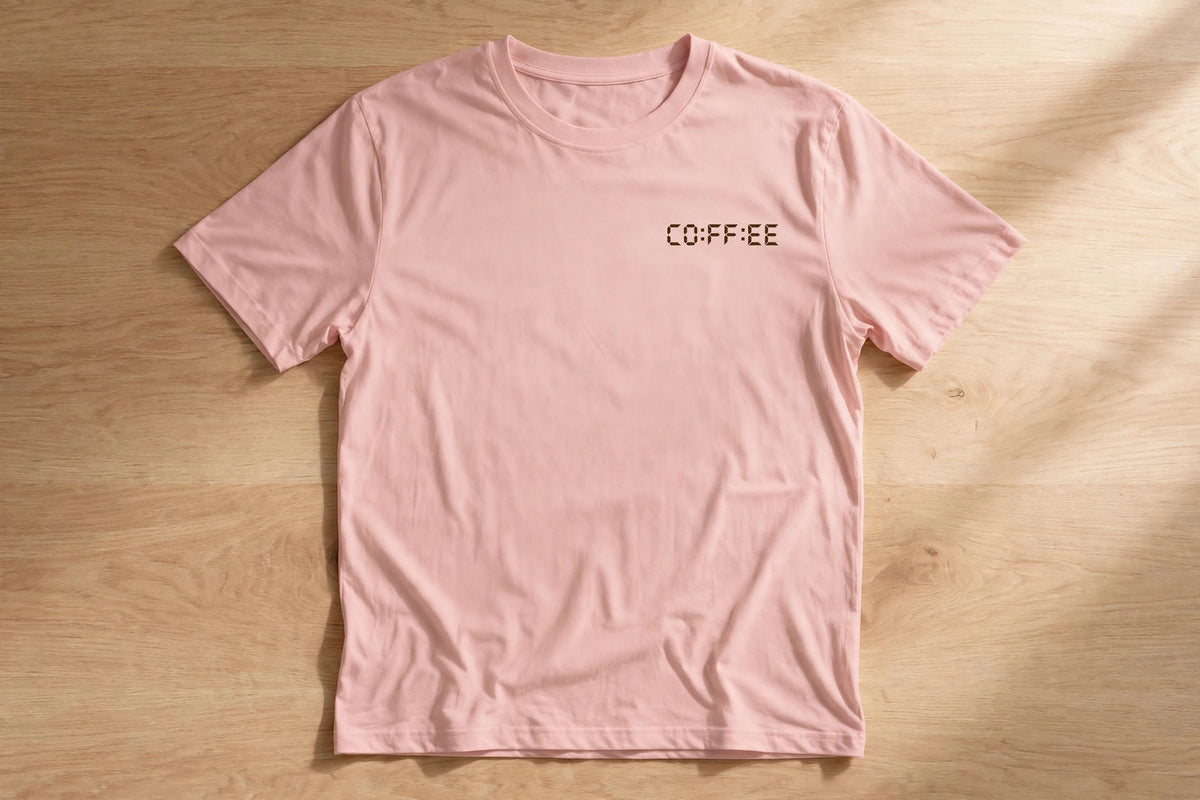 Coffee O'Clock Minimal Tee – Half Sleeve 180 GSM – flat-lay on table