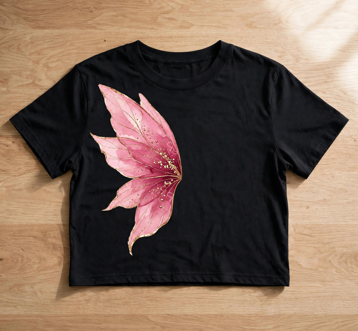 Soft Grunge Petal Graphic Crop Top – 180 GSM – flat-lay on table